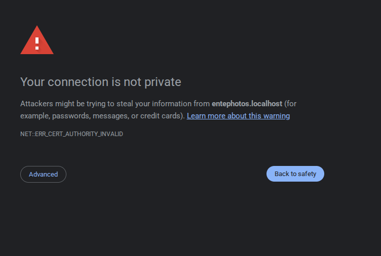 Connection is not private warning when using self-signed certificate