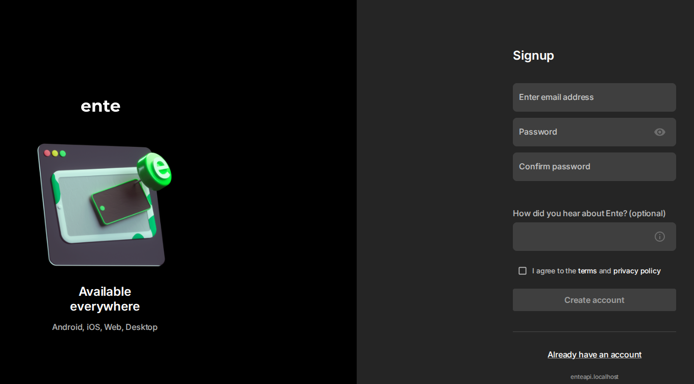 Ente - Create an account